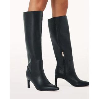 knee high faux leather boot with mid heel 