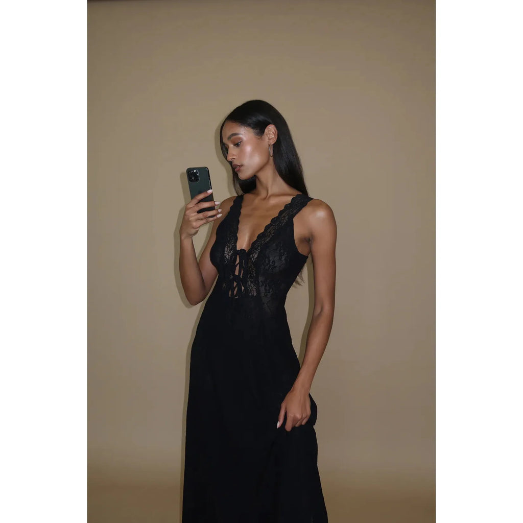 Lace Tie Front Midi Dress ititaboutique Lace Tie Front Midi Dress ititaboutique
