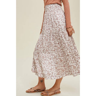 pink paisley print satin maxi skirt
