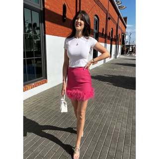 hot pink feather high waisted mini skirt