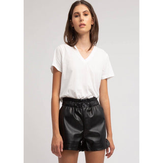 high waist faux leather shorts with pockets 
