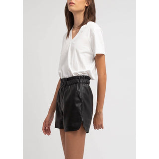 high waist faux leather shorts with pockets  black