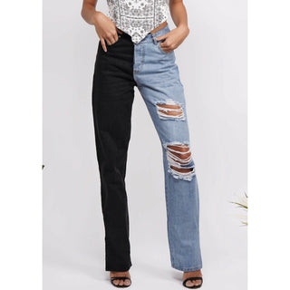 90s fit loose leg straight denim jeans two colors