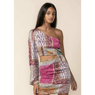 Pink and Lavender quilt print design dress asymmetric adjustable side 