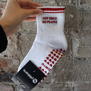 Hot Girls Do PILATES Socks - WHITE/RED