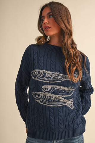 Embroidered Back V Sweater