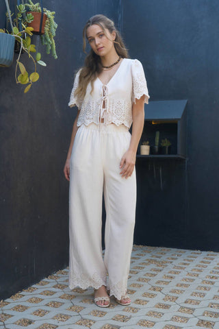Eyelet Trim Blouse and Pant Set