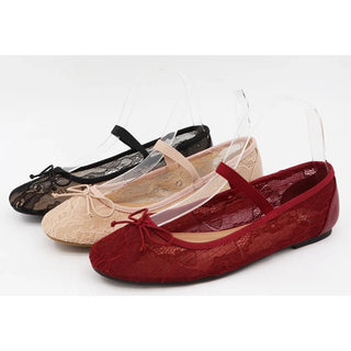 Women Lace Mesh Bow Tie Ballet Flats