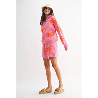 Pink Palm Tree Sweater Lounge Set