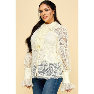 off white ruffle lace long sleeve blouse 