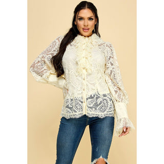off white ruffle lace long sleeve blouse 
