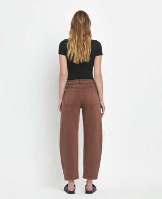 High Rise Barrel Jean- Brown