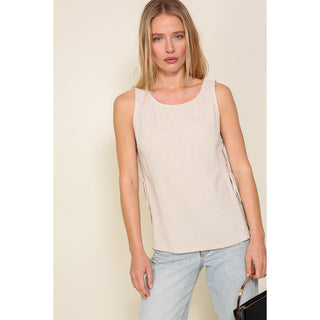 linen blend sleeveless tank with open tie sides natural color