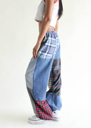 Flannel & Denim Combo Pants
