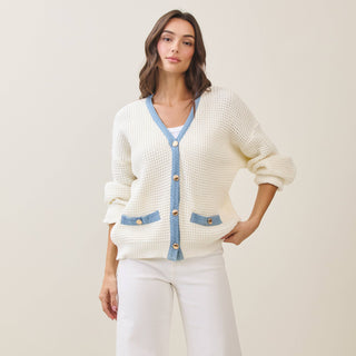 Contrast Open Knit Cardigan