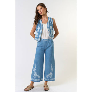 Floral Embroidered Denim Pants
