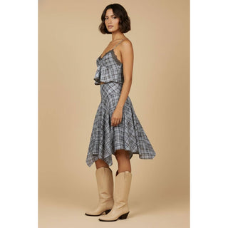 Plaid Lace Trim Top and Midi Skirt Set