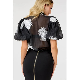 fancy embroidered pearl blouse with trendy collar