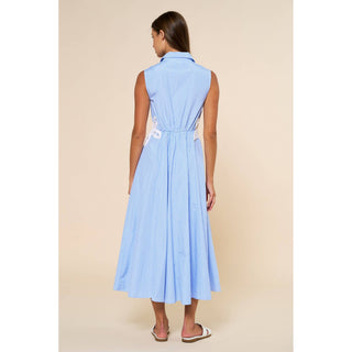 Embroidered Flower Detail Collared Maxi Dress