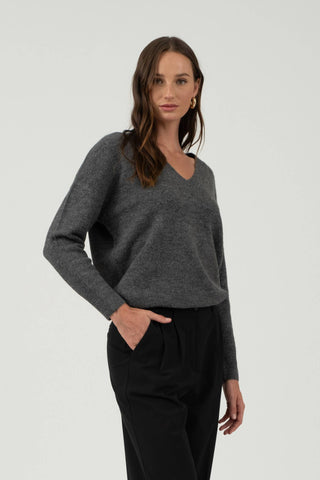 V Neck Drop Shoulder Sweater