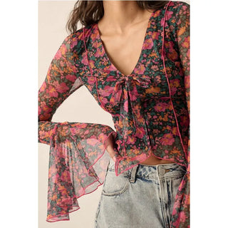 A floral mesh knit blouse 
