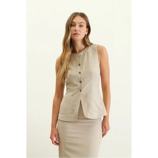 woven fitted button front vest