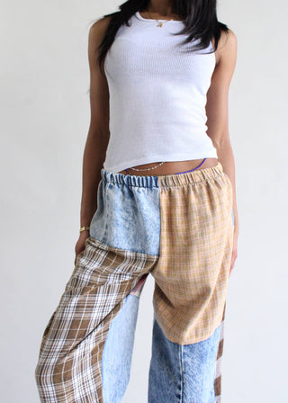 Flannel & Denim Combo Pants
