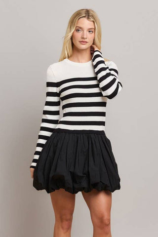 Striped Balloon Skirt Mini Dress