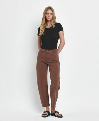 High Rise Barrel Jean- Brown