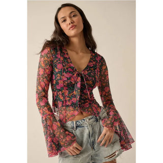 A floral mesh knit blouse 
