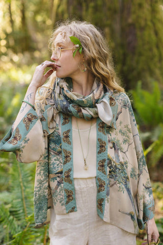 Earth and Sky Pixie Duster Bamboo Kimono w/ Trees (Cropped)