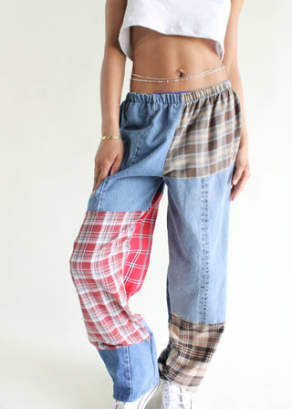 Flannel & Denim Combo Pants