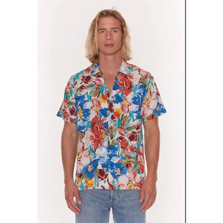 floral print mens short sleeve lightweight viscose shirt