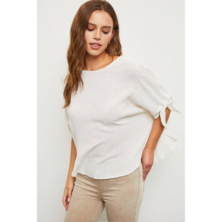 loose fit batwing tie sleeve 100% cotton blouse