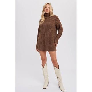chunky knit sweater brown tunic length 