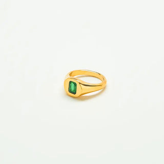 green cz stone ring Gold plated over stainless steel.