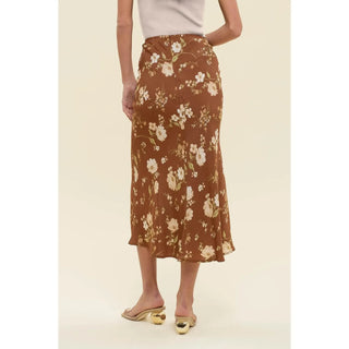 floral side slit high waist midi skirt