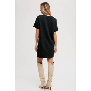 Rhinestone Faux Suede Shift Dress