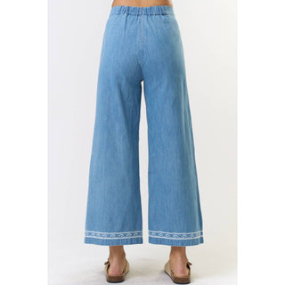 Floral Embroidered Denim Pants