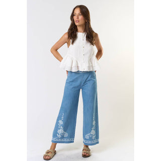 Floral Embroidered Denim Pants