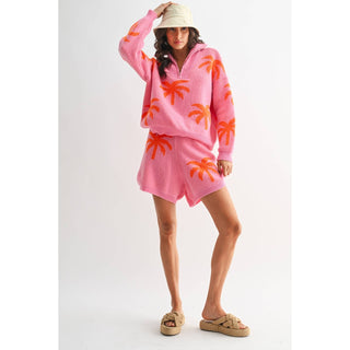 Pink Palm Tree Sweater Lounge Set