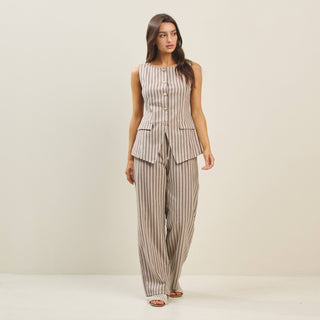 Brown Stripe Vest and Pants Set