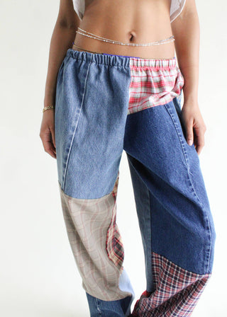 Flannel & Denim Combo Pants