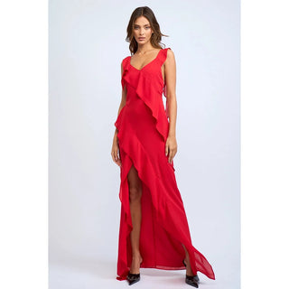 ruffle long red dress