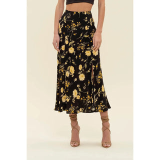 floral side slit high waist midi skirt
