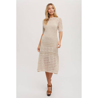 open knit crochet dress natural color