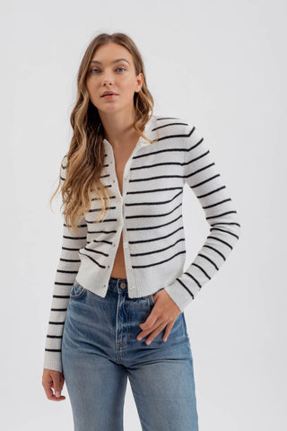 Stripe Button Down Lightweight Cardigan