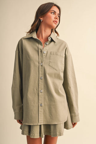 cotton button down skirt set