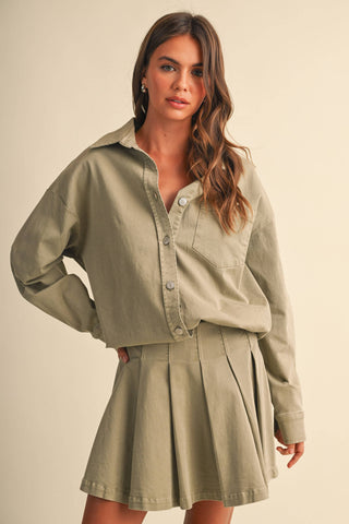 cotton button down skirt set