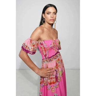 off the shoulder maxi dress in pink 